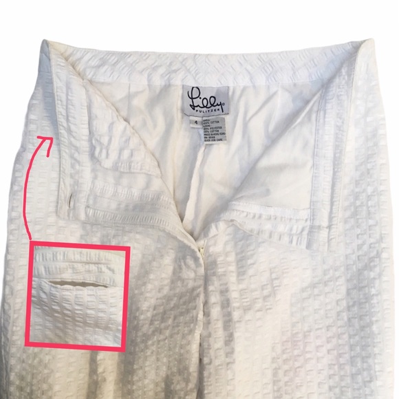 Lilly Pulitzer White Cropped Pants w/ Mixed Lily Print Hemline, Sz 4/Small, EUC - Picture 6 of 13